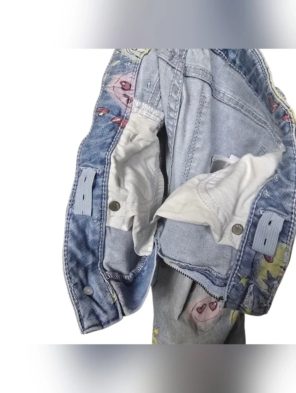 Gap Denim Happy Face Jeans Girls Blue Yellow Pink Heart Eyes 12 - Picture 5 of 6